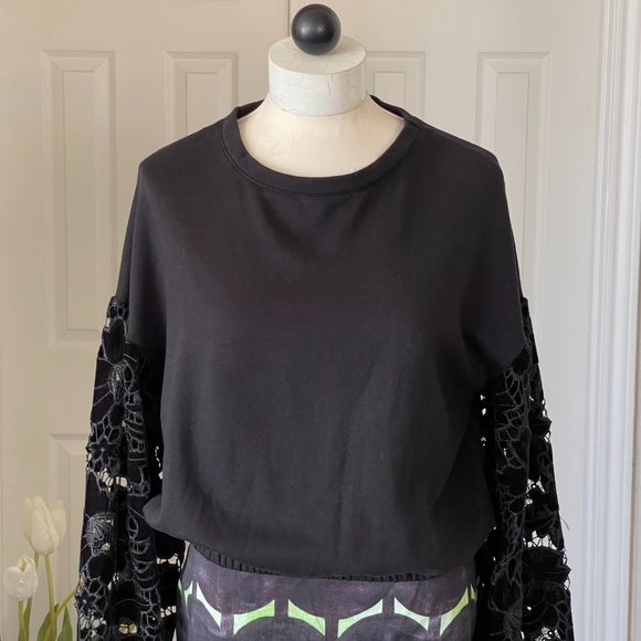Zara Black Long Loose Crochet Sleeve Crop Top - Picture 7 of 9